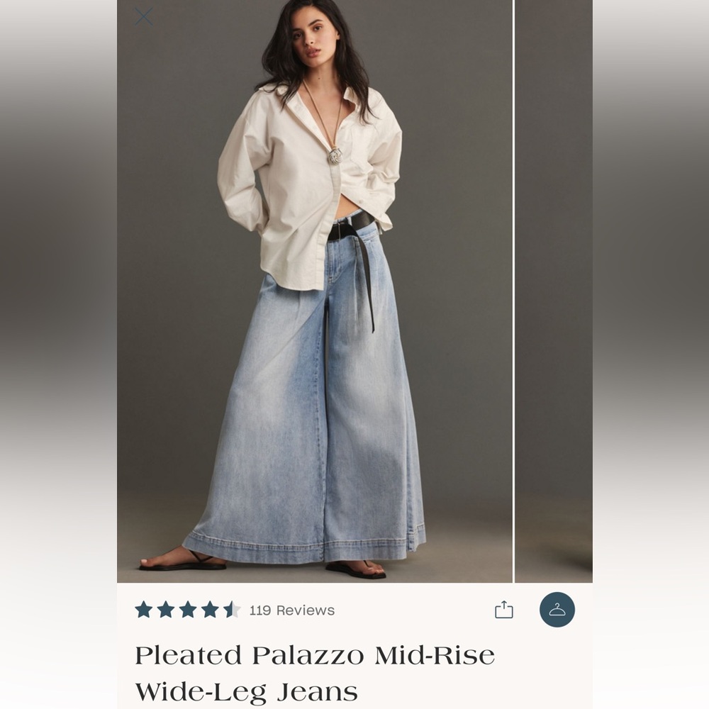 Pilcro Pleated Palazzo Midrise Wide Leg Jeans
